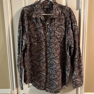Panhandle brand long sleeve mens Purple Paisley Pearl Snap shirt